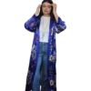 Abaya damska ANORA - Kobaltowy Ikat, jedwabna, widok z bliska