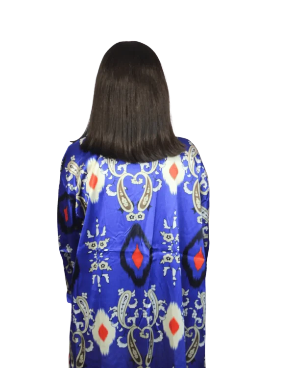 Abaya damska ANORA - Kobaltowy Ikat, jedwabna, tył