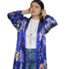 Abaya damska ANORA - Kobaltowy Ikat, jedwabna, ręcznie szyta, przód