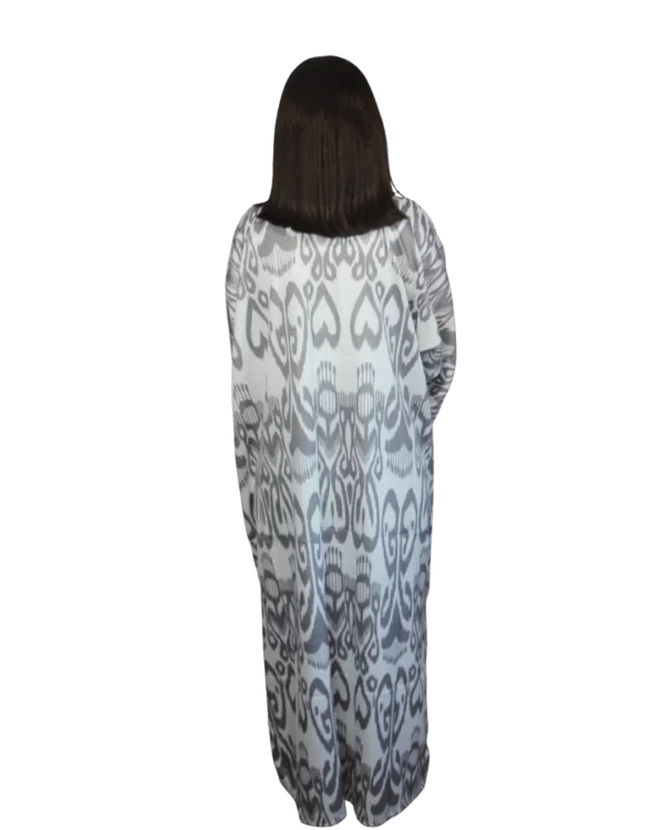 Abaya damska ANORA - Popielaty Ikat, jedwabna, tył