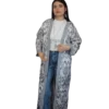 Abaya damska ANORA - Popielaty Ikat, jedwabna, ręcznie szyta, przód