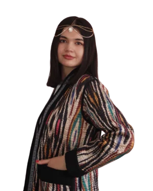 Kurtka tadżycka / Tajik jacket - Joma Maxi Paskowy Ikat ANORA - ręcznie szyta kurtka kimono, wielobarwny wzór w pasy