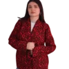 Joma Midi - Karmazynowy Ikat, przód Kurtka tadżycka / Tajik jacket - Joma Midi Karmazynowy Ikat ANORA - ręcznie tkana kurtka kimono, czerwono-czarny wzór ikat