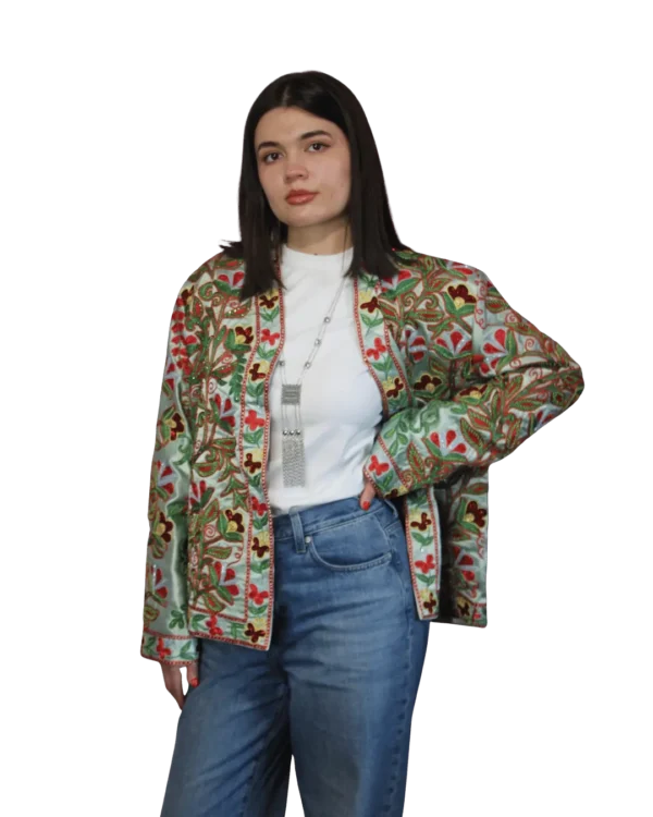 Joma Midi — Miętowy Haft, detal 2 Kurtka tadżycka / Tajik jacket - Joma Midi Miętowy Haft ANORA — detal ręcznego haftu