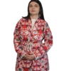 Kurtka tadżycka / Tajik jacket - Joma Midi Szkarłatny Ikat ANORA - ręcznie tkana kurtka kimono, czerwony wzór ikat