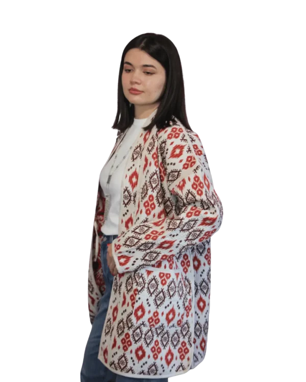 Joma Midi Szkarlatny Ikat ANORA - druga strona, kremowo-brązowy wzór
