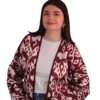 joma-mini-bordowy-ikat-przod-1 Kurtka tadżycka / Tajik jacket - Joma Mini Bordowy Ikat ANORA - ręcznie szyta kurtka kimono, bordowo-kremowy ornamentalny wzór ikat