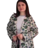 joma-mini-ogrodowy-ikat-przod-1 Kurtka tadżycka / Tajik jacket - Joma Mini Ogrodowy Ikat ANORA - ręcznie szyta kurtka kimono, kremowo-zielony wzór ikat z motywem granatu