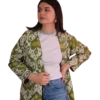 Kurtka tadżycka / Tajik jacket - Joma Mini Oliwkowy Ikat ANORA - ręcznie szyta kurtka kimono, oliwkowo-musztardowy wzór ikat