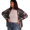 Kurtka tadżycka / Tajik jacket - Joma Mini Zebrowy Ikat ANORA - ręcznie szyta kurtka kimono, czarno-biały wzór ikat zebra