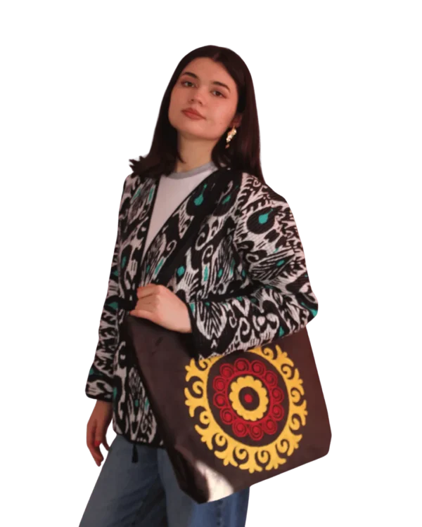 Joma Mini Zebrowy Ikat ANORA - druga strona, stylizacja z torebką