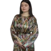 Sukienka ikat ANORA - Klejnotowy Ikat, atlas, widok z bliska