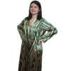 Sukienka ikat ANORA - Szmaragdowy Ikat, atlas, ręcznie szyta, przód