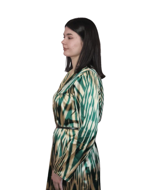 Sukienka ikat ANORA - Szmaragdowy Ikat, atlas, bok